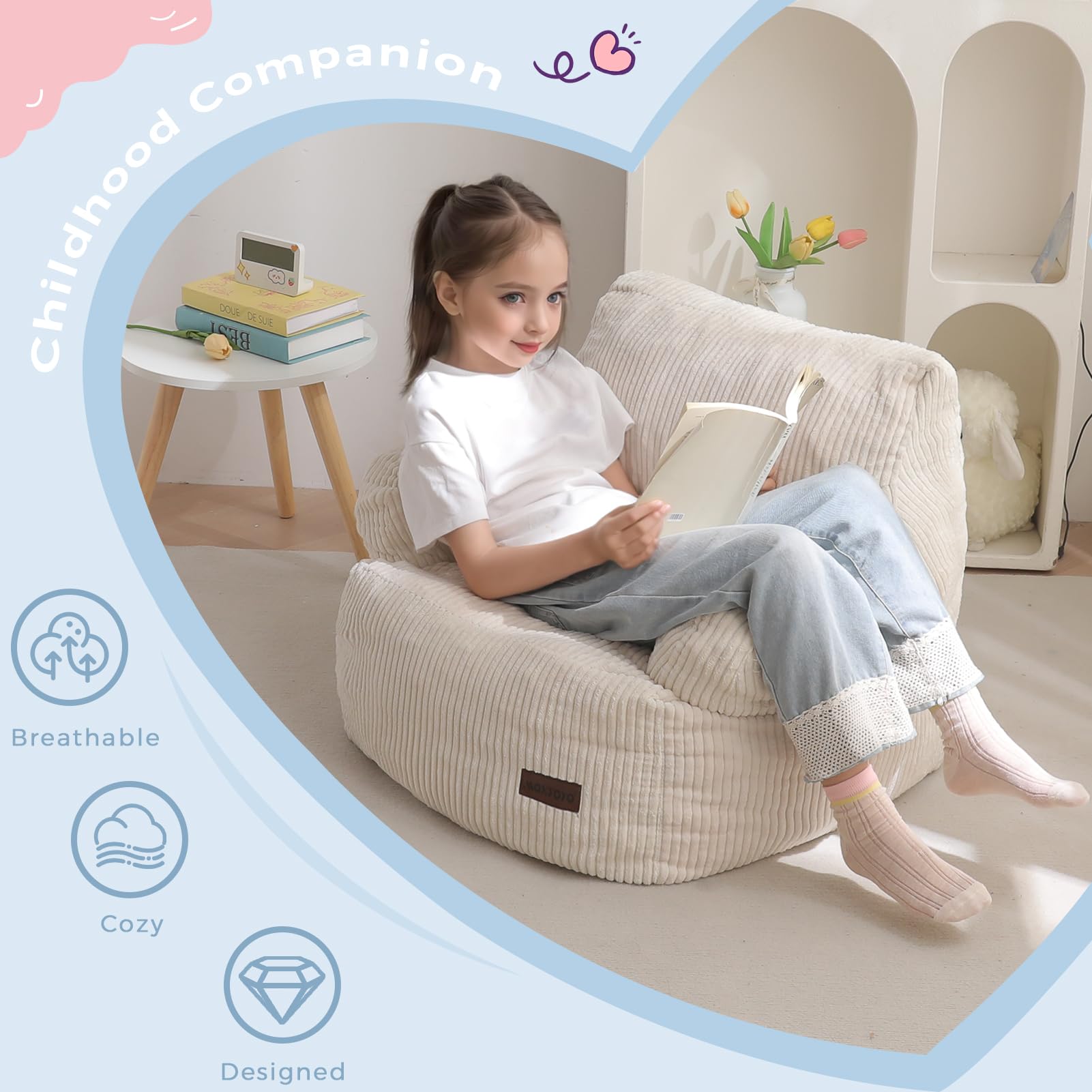 MAXYOYO Kids Bean Bag Chair in use for reading and games