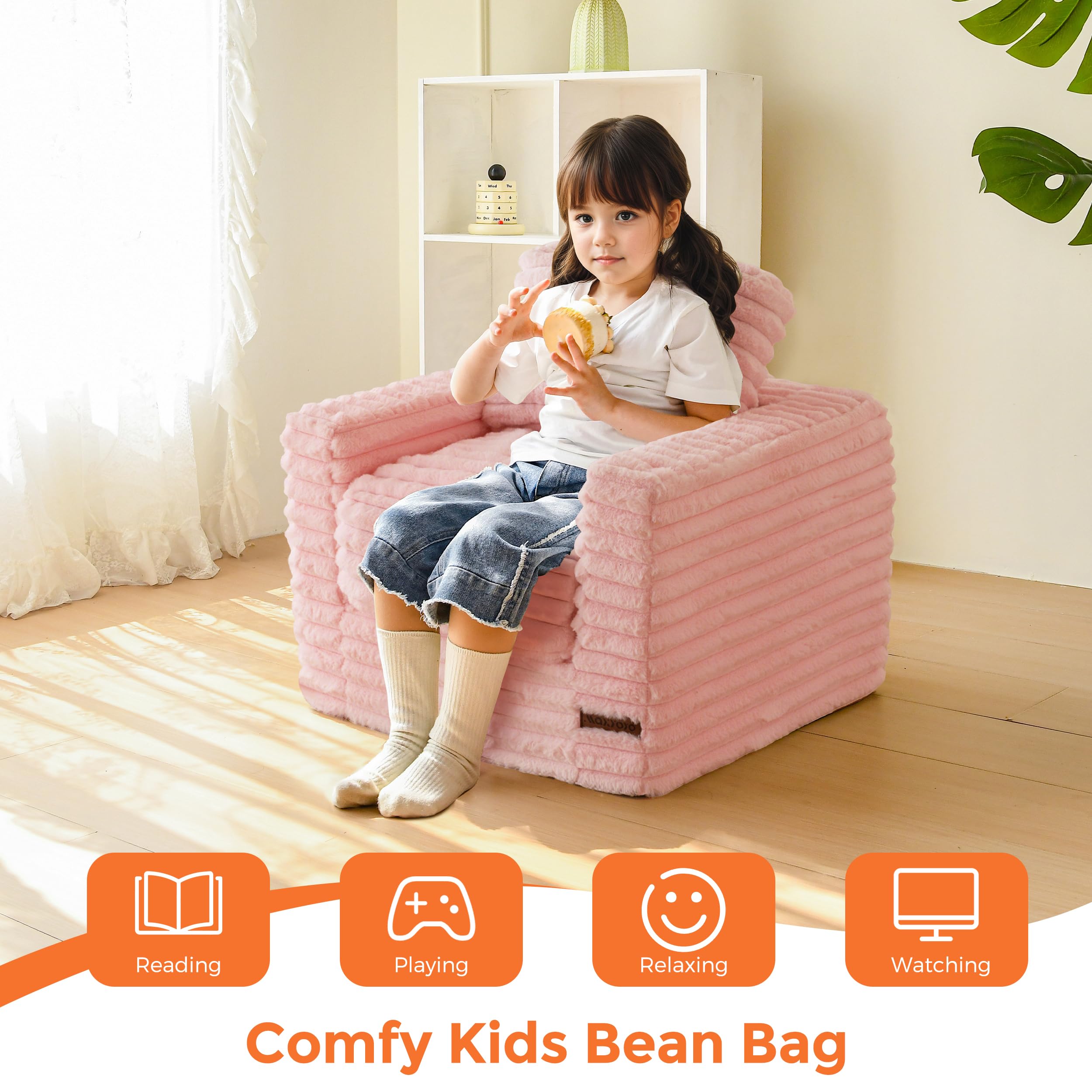 MAXYOYO kids bean bag chair pink with armrests for relaxed lounging