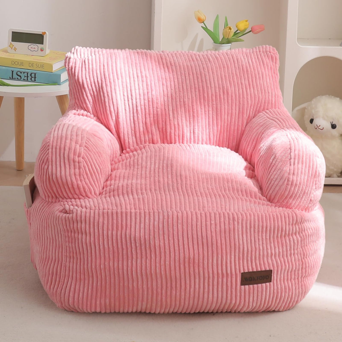 MAXYOYO Kids Bean Bag Chair pink closeup for cozy playtime
