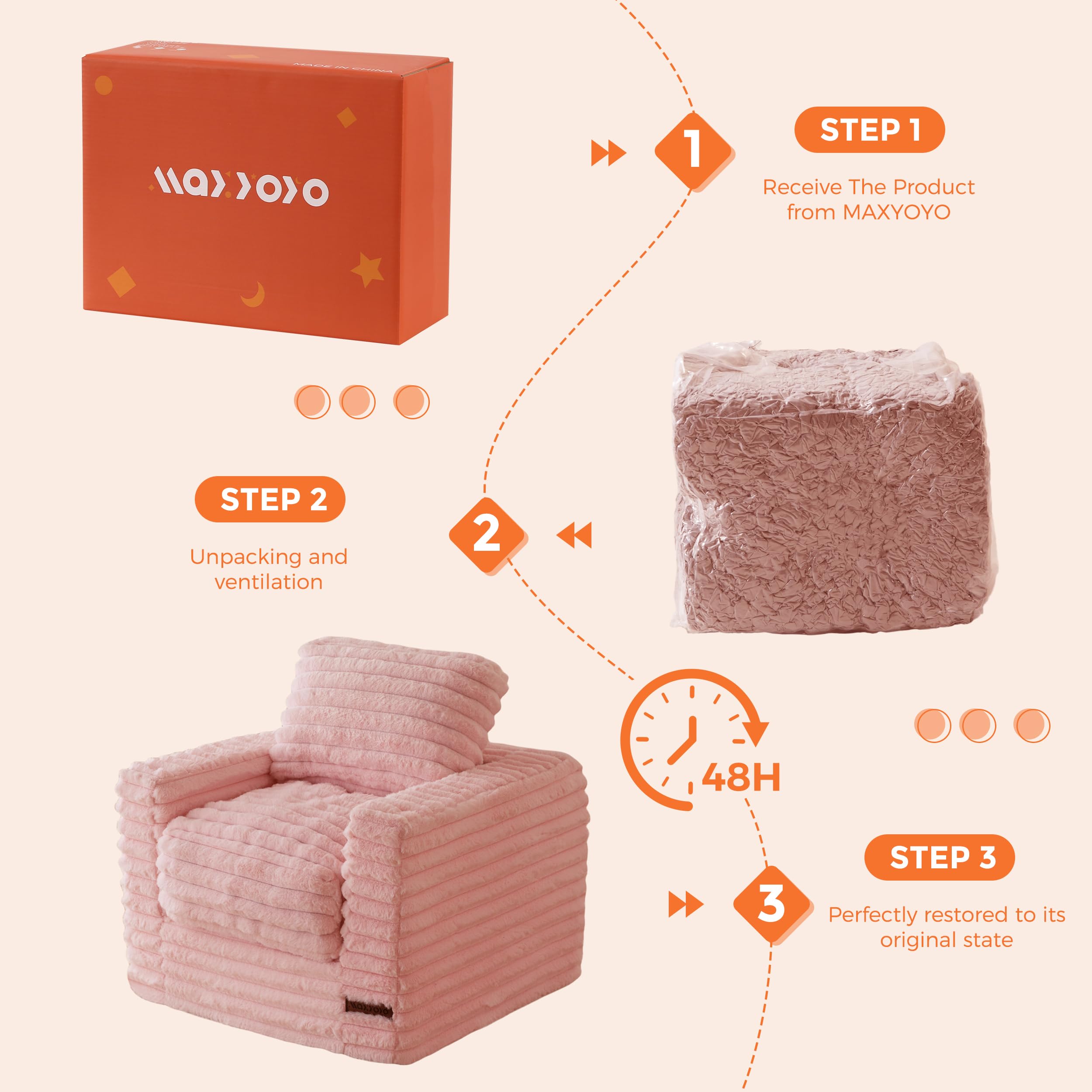 MAXYOYO kids bean bag chair pink soft faux fur for gentle touch