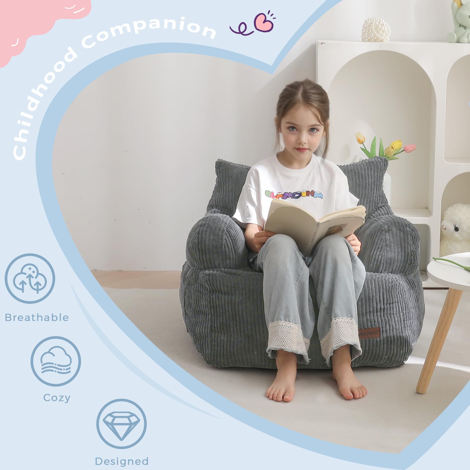 MAXYOYO Kids Bean Bag Chair versatile for lounging, gaming, and storytime.