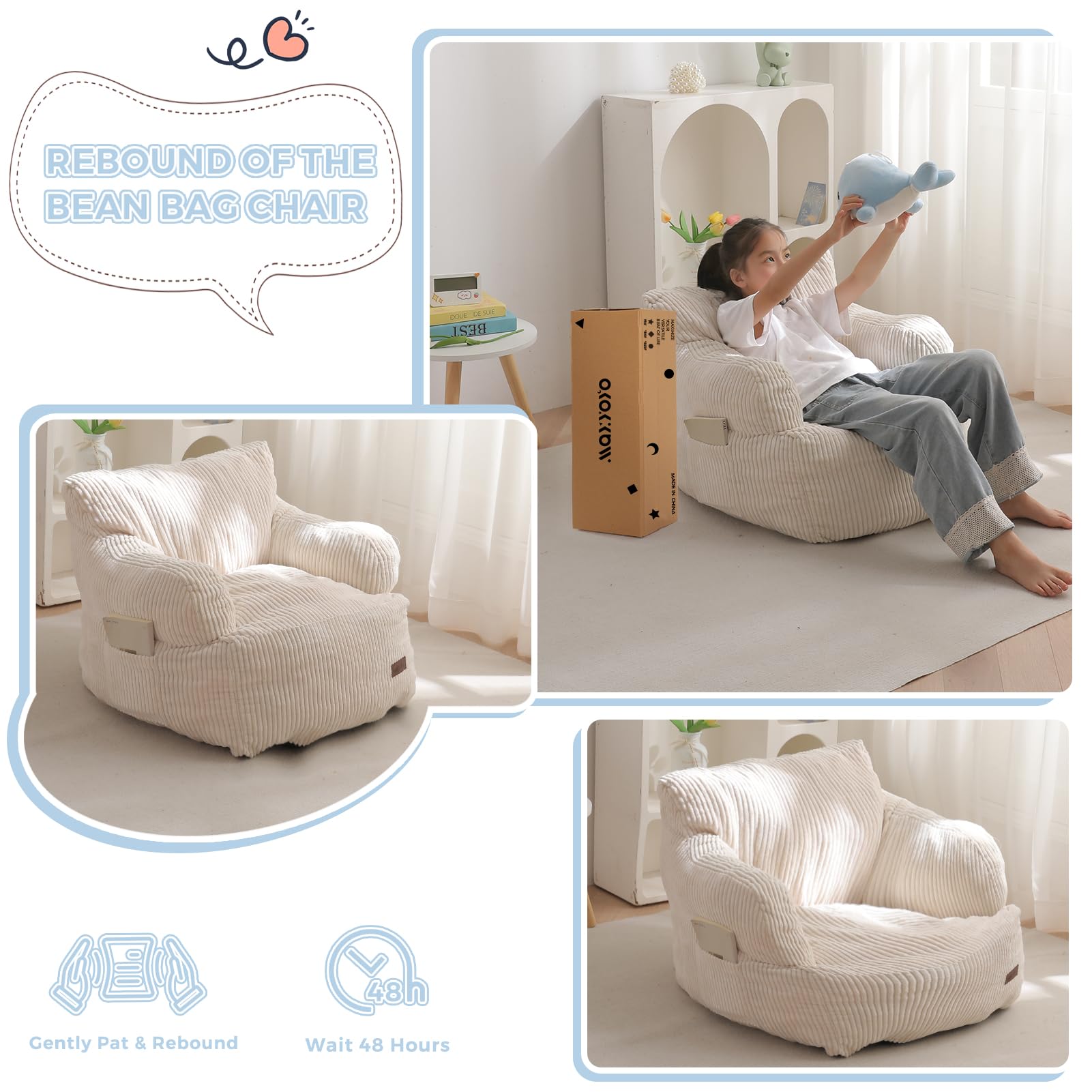 MAXYOYO Kids Bean Bag Chair set up in a kid-friendly room