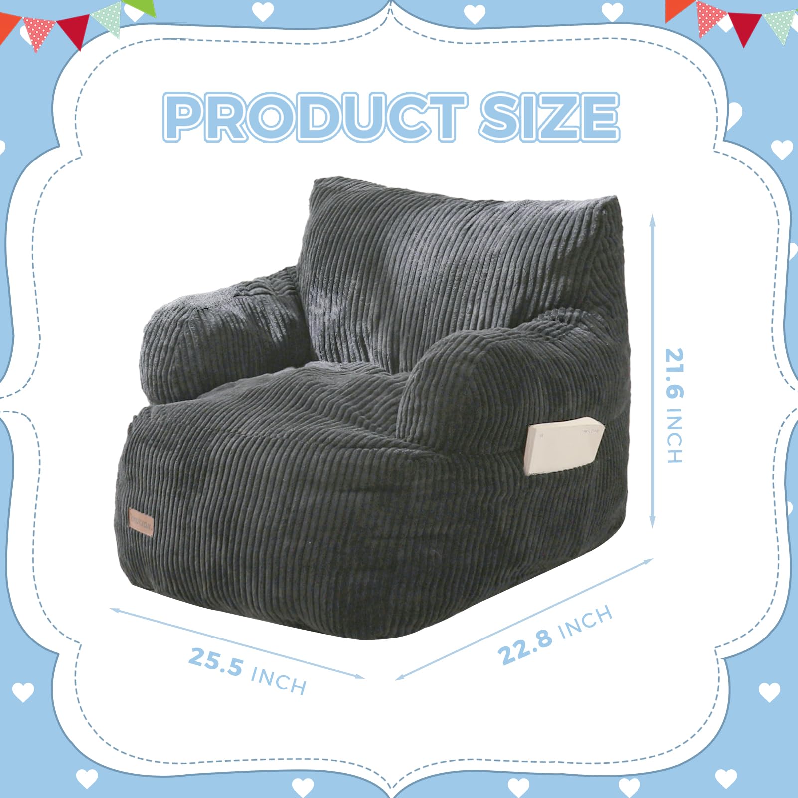 MAXYOYO Kids Bean Bag Chair shredded foam filling supports growing bodies.