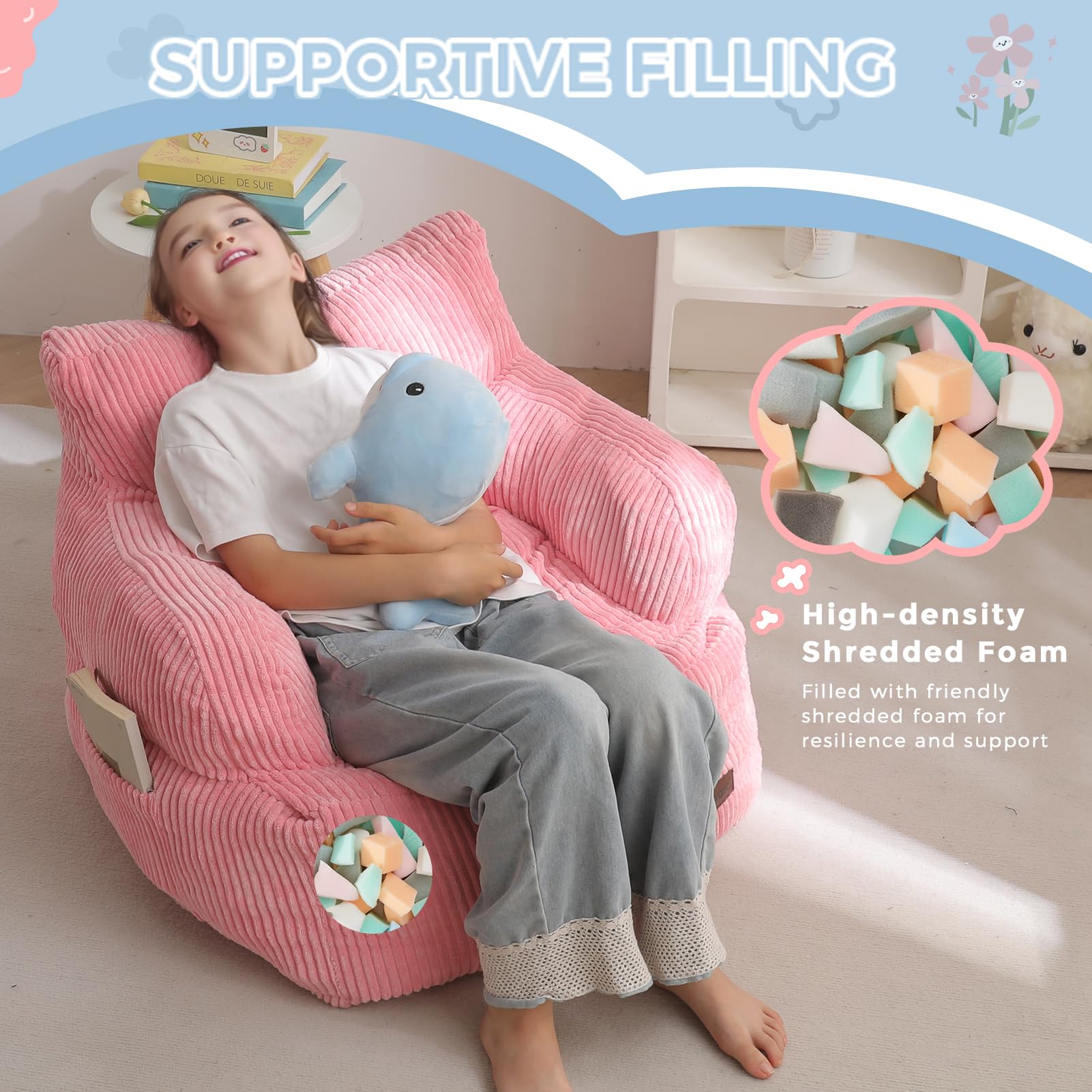 MAXYOYO Kids Bean Bag Chair side pocket keeps toys within reach