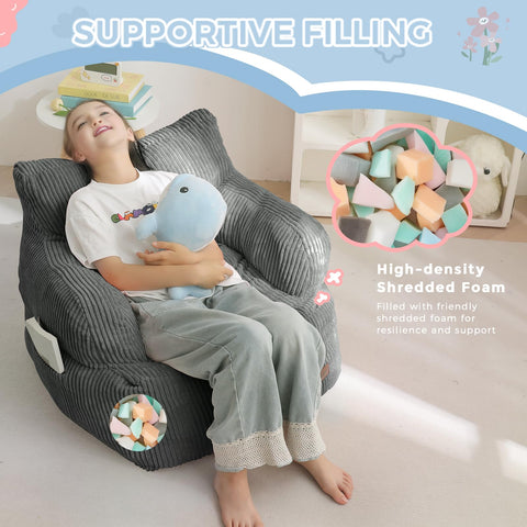 MAXYOYO Kids Bean Bag Chair side pocket for handy storage.