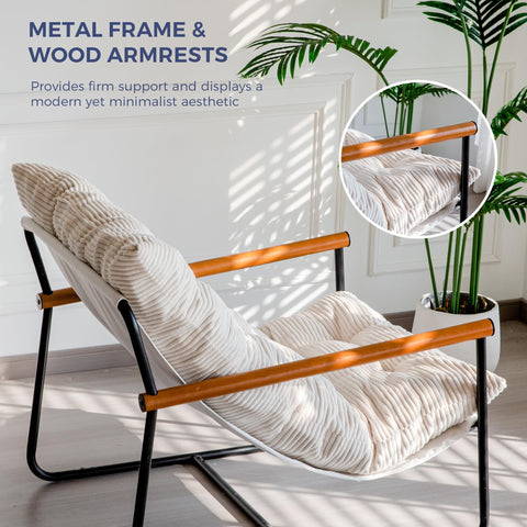 MAXYOYO Modern Accent Chair in a bedroom setup for a cozy reading corner.