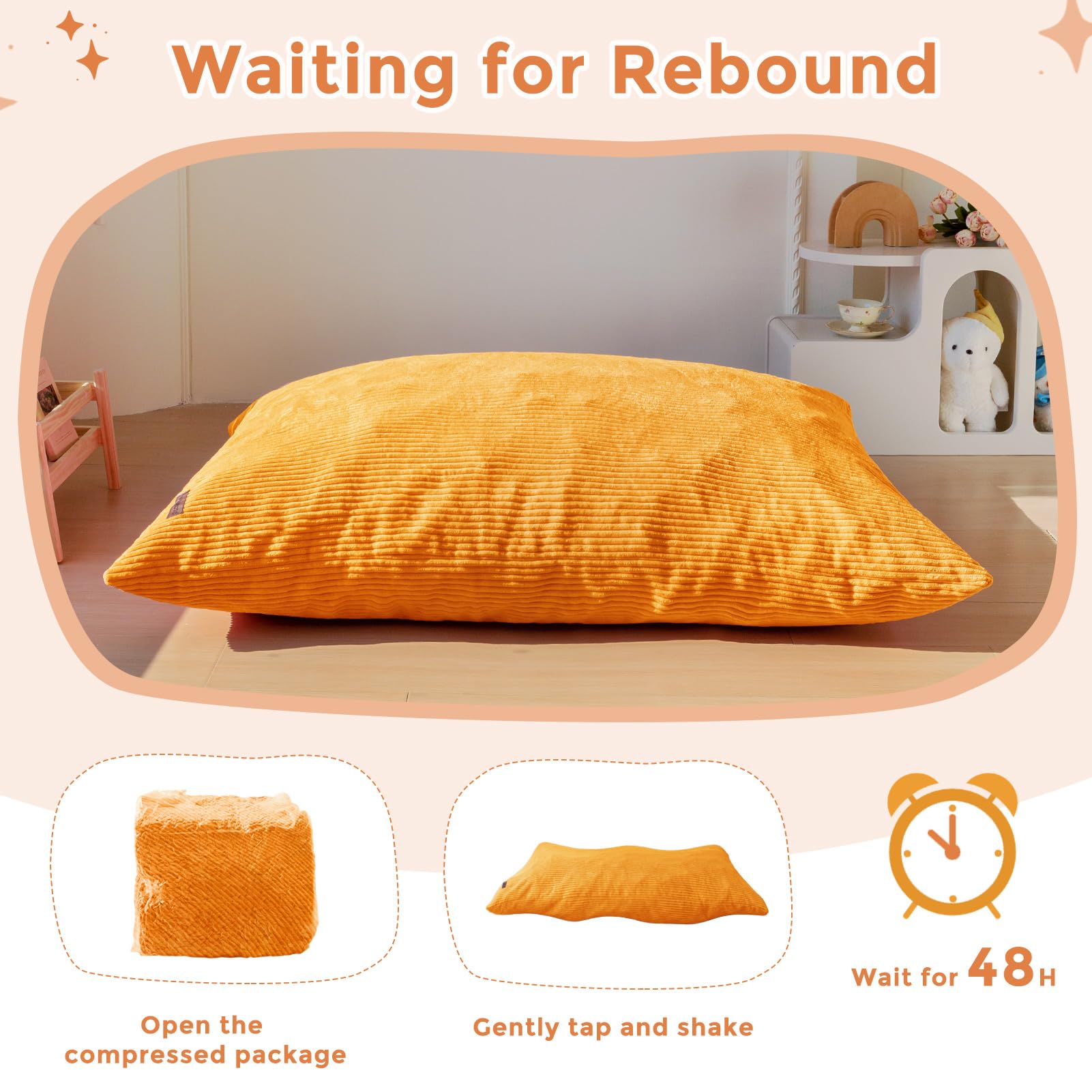 MAXYOYO preassembled bean bag bed expands quickly after unboxing.
