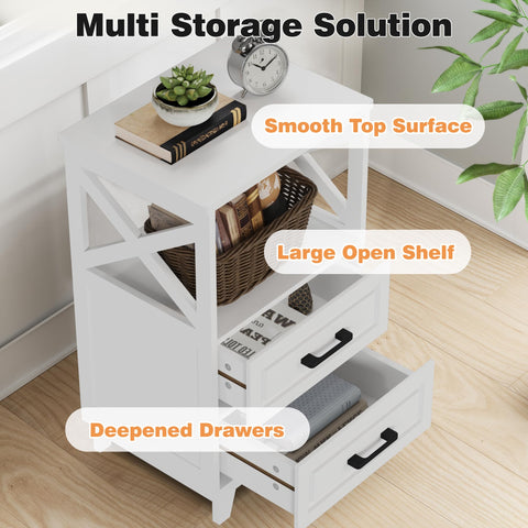 May in Color White Nightstand drawer closeup highlights smooth edges.