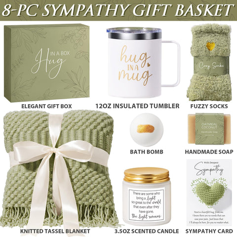 MAYICIVO care package interior displays thoughtful items for grieving support.
