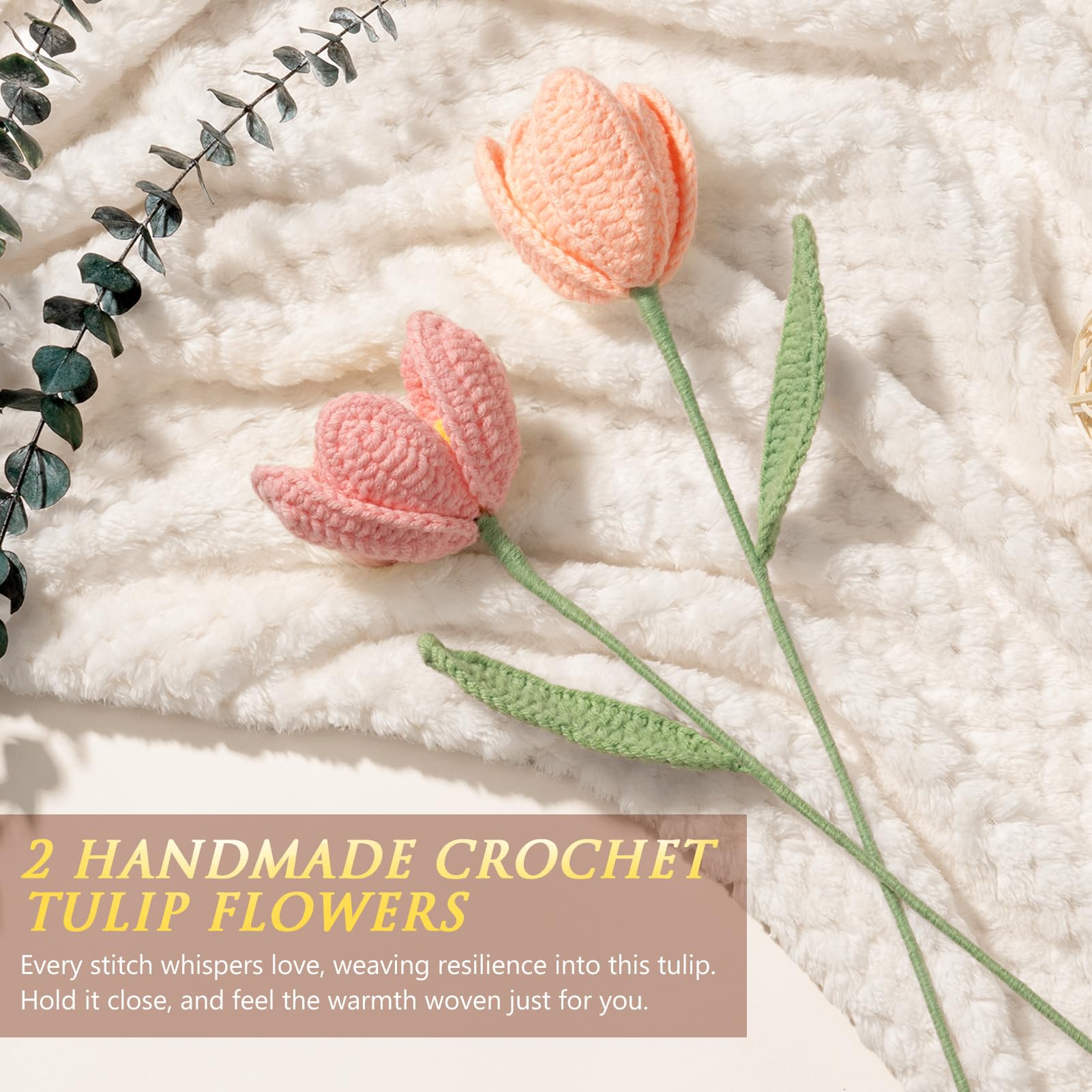 MAYICIVO pink crochet tulips handmade add lasting charm and cheer.