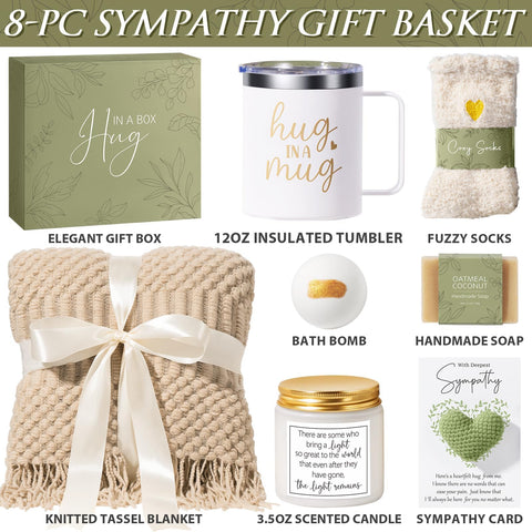 MAYICIVO sympathy gift basket tumbler offering a hug in a mug