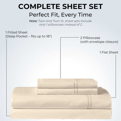Mayil Manor cream flat sheet showcases silky, breathable sateen weave