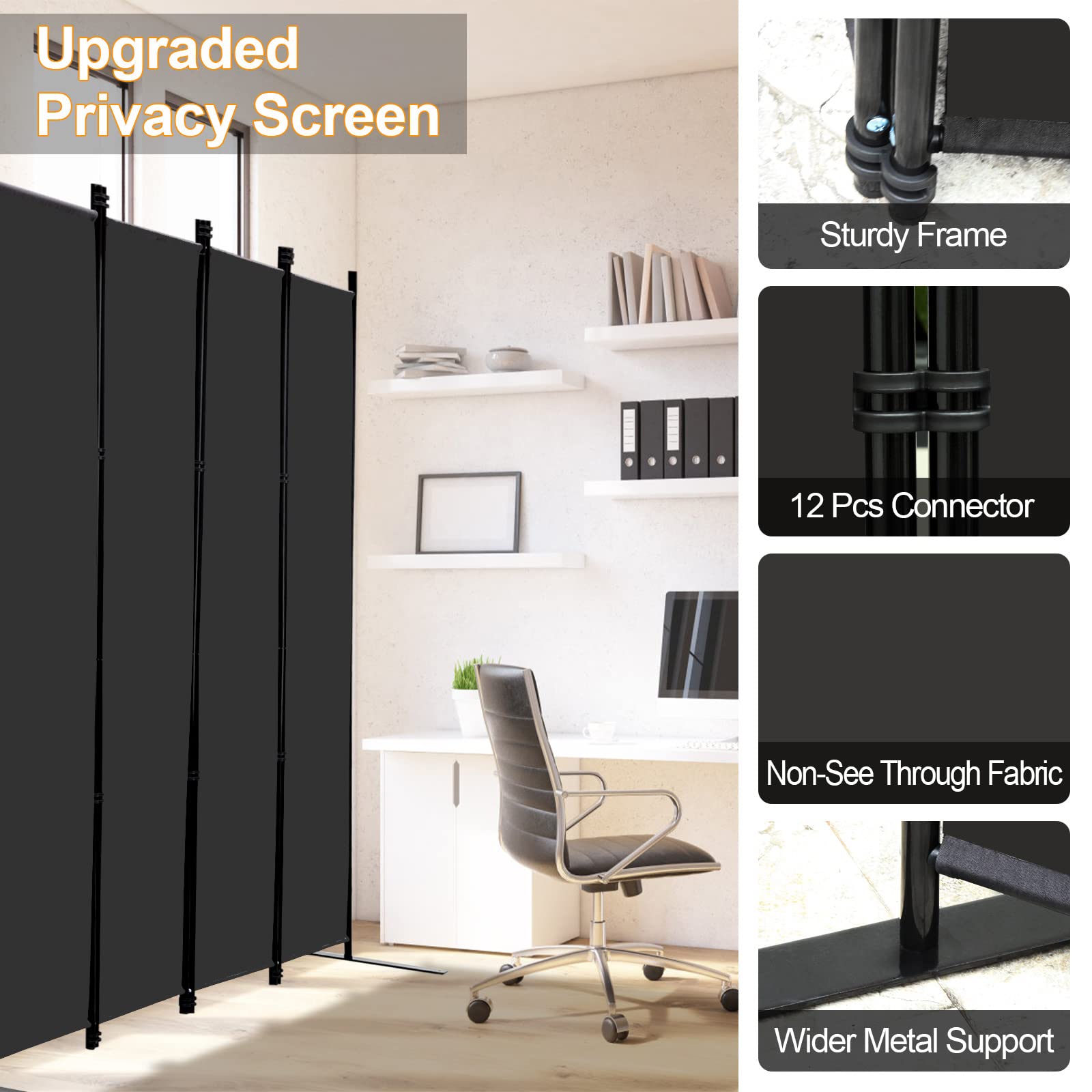MAYOLIAH portable room divider with six panels enables quick workspace reconfiguration.