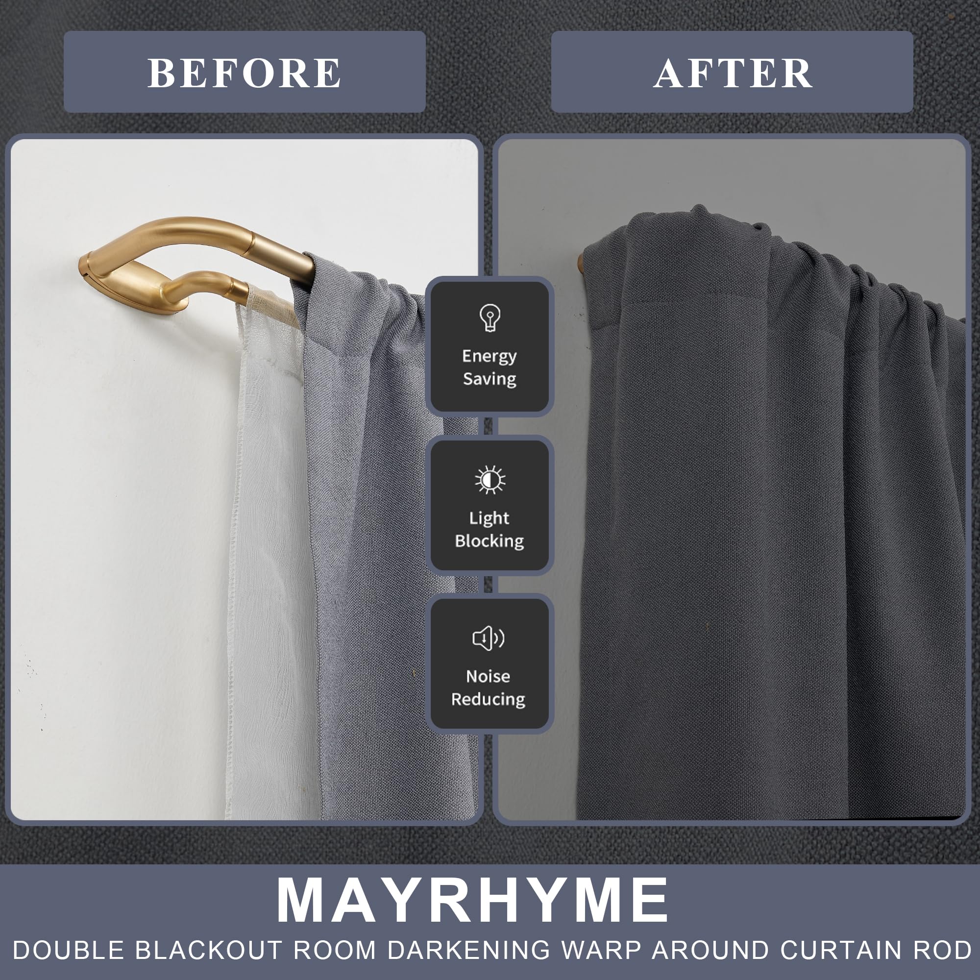 Mayrhyme back rod 5/8 inch supports sheer panels with a layered look.
