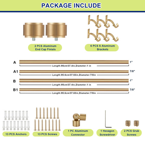 Mayrhyme Warm Gold 36-72 inch adjustable rod fits bay windows.