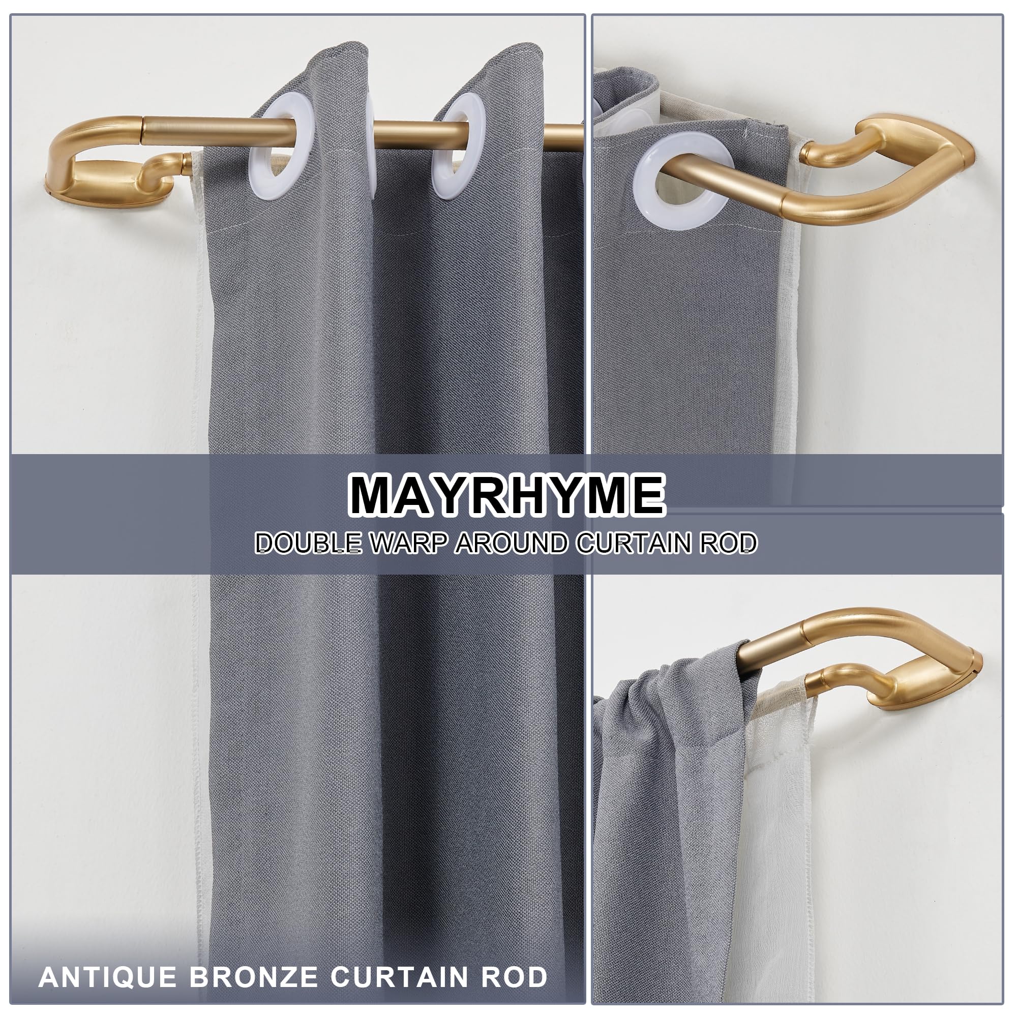 Mayrhyme wrap-around design curtain rod base cover keeps installation clean and seamless.