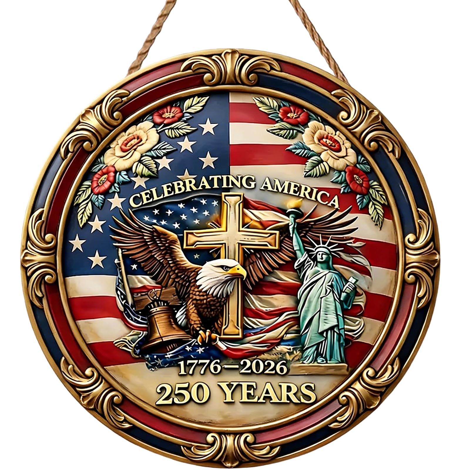 MBDFUT USA 250th eagle sign on rustic wood, perfect porch or door display.