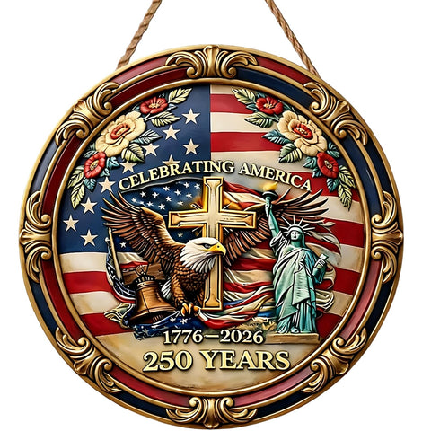 MBDFUT USA 250th eagle sign on rustic wood, perfect porch or door display.