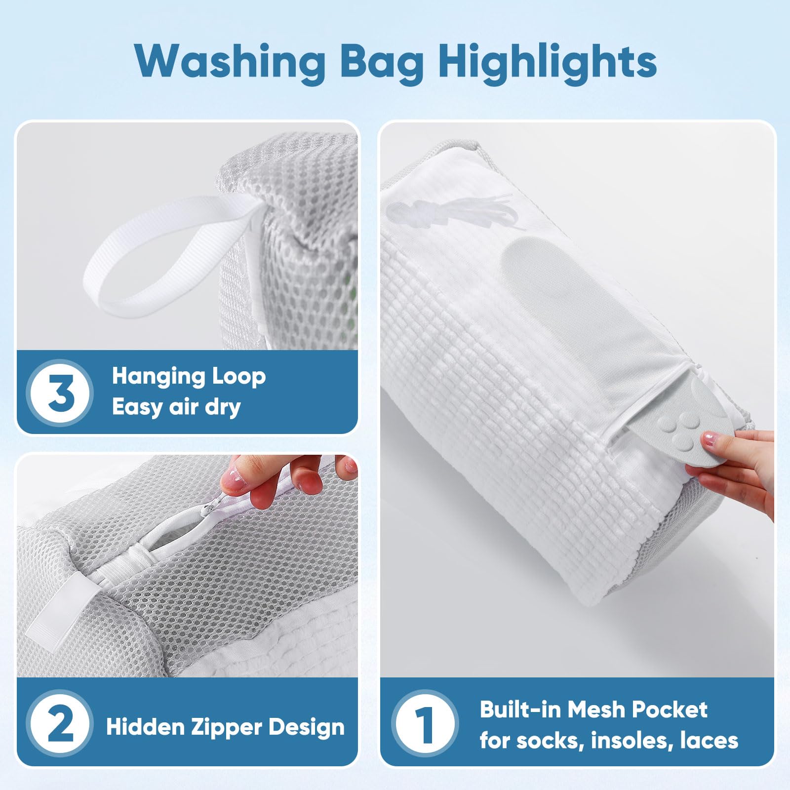M-Better bag inside the washer demonstrates 360° clean action on sneakers.