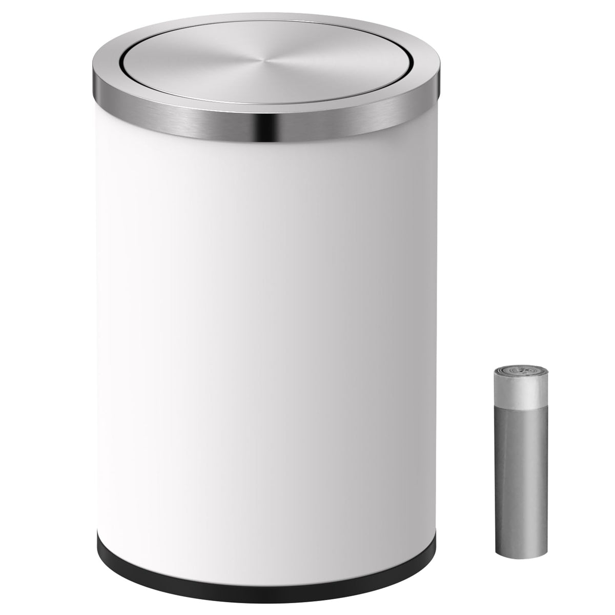 Mbillion small trash can with swing lid, white, front view for desk or bath