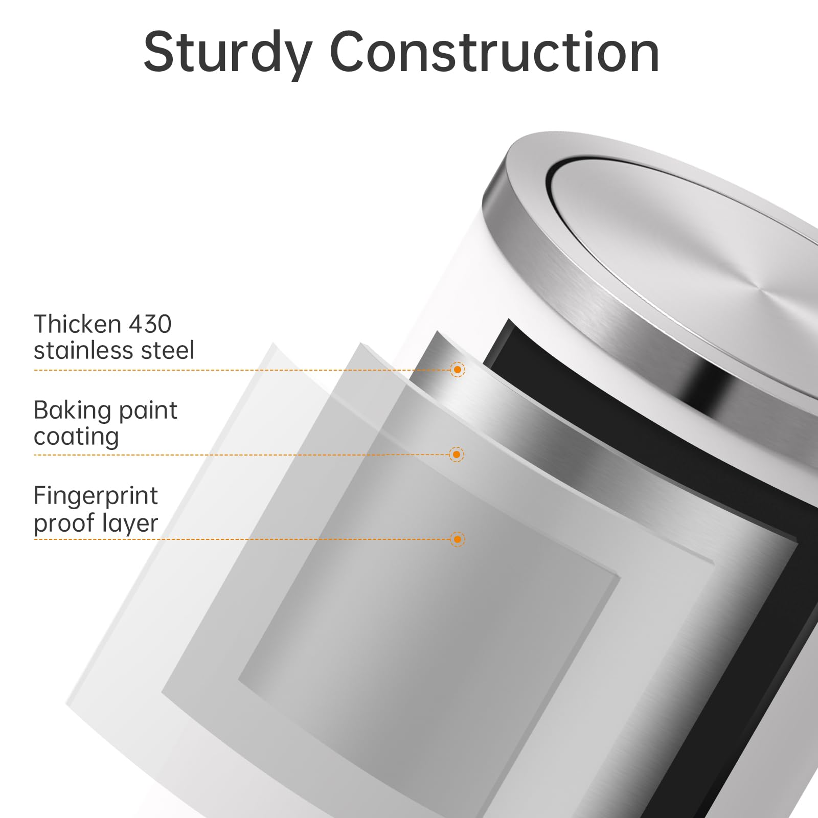 Mbillion stainless steel brushed finish trash can, durable and elegant