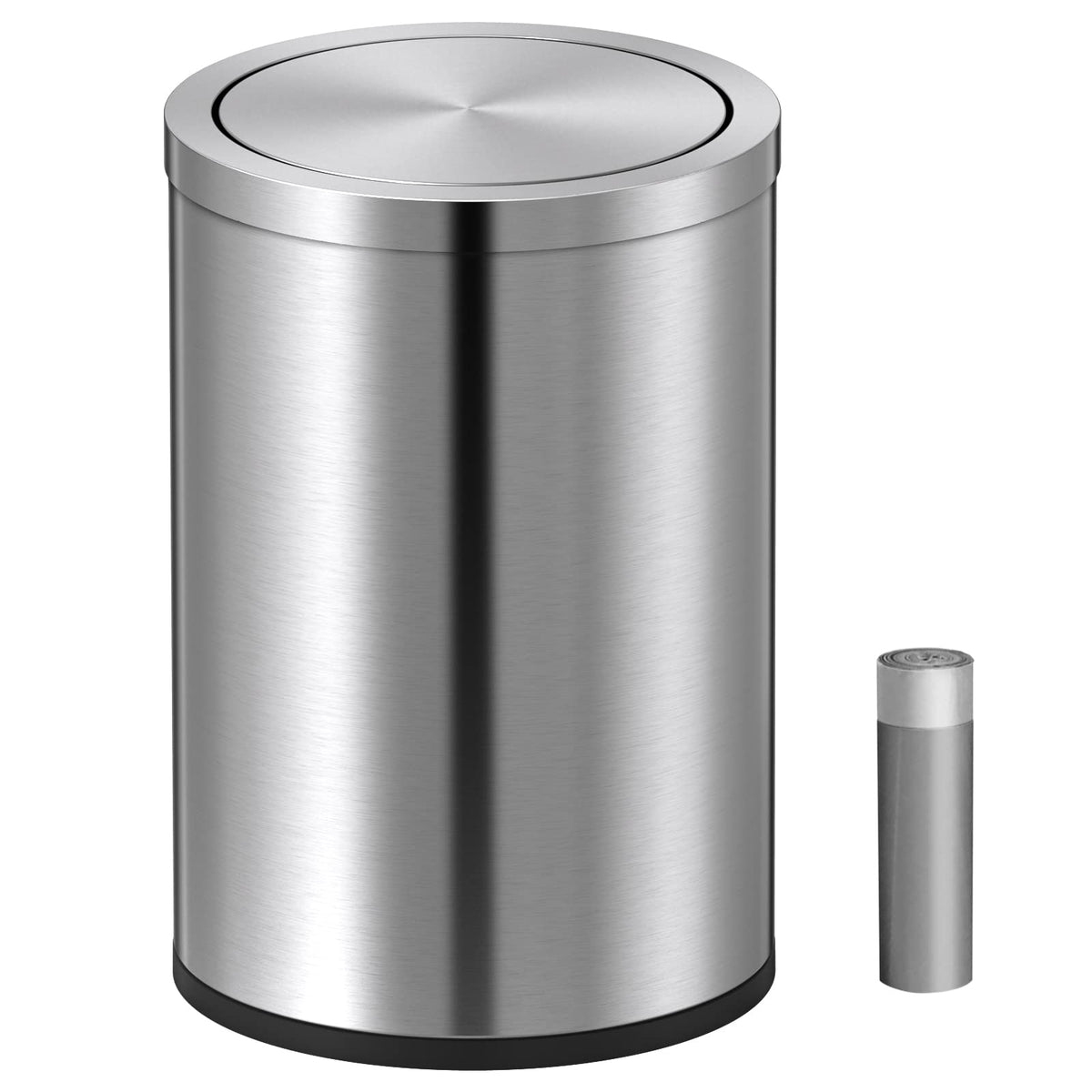 Mbillion small trash can with swing lid in brushed silver, ideal for desktop waste.