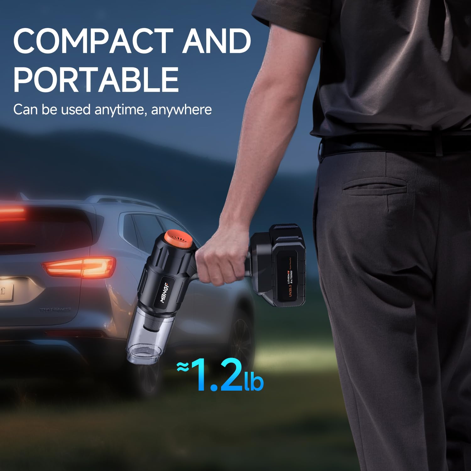 MBNGF X9 Ultra in-car use illustrating compact, versatile cleaning on the go.