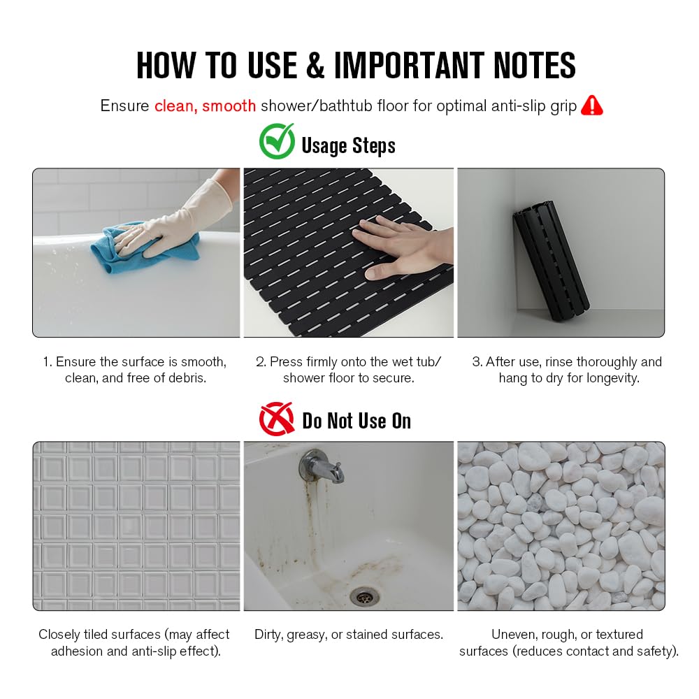 MBOSS bath mat in black bathroom scene with non-slip surface.