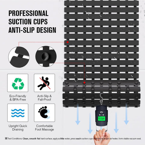 MBOSS bath mat drain hole layout for efficient water drainage.