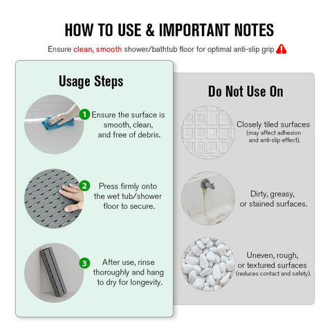 MBOSS anti-slip bath mat placed securely on flat surfaces for steady footing.