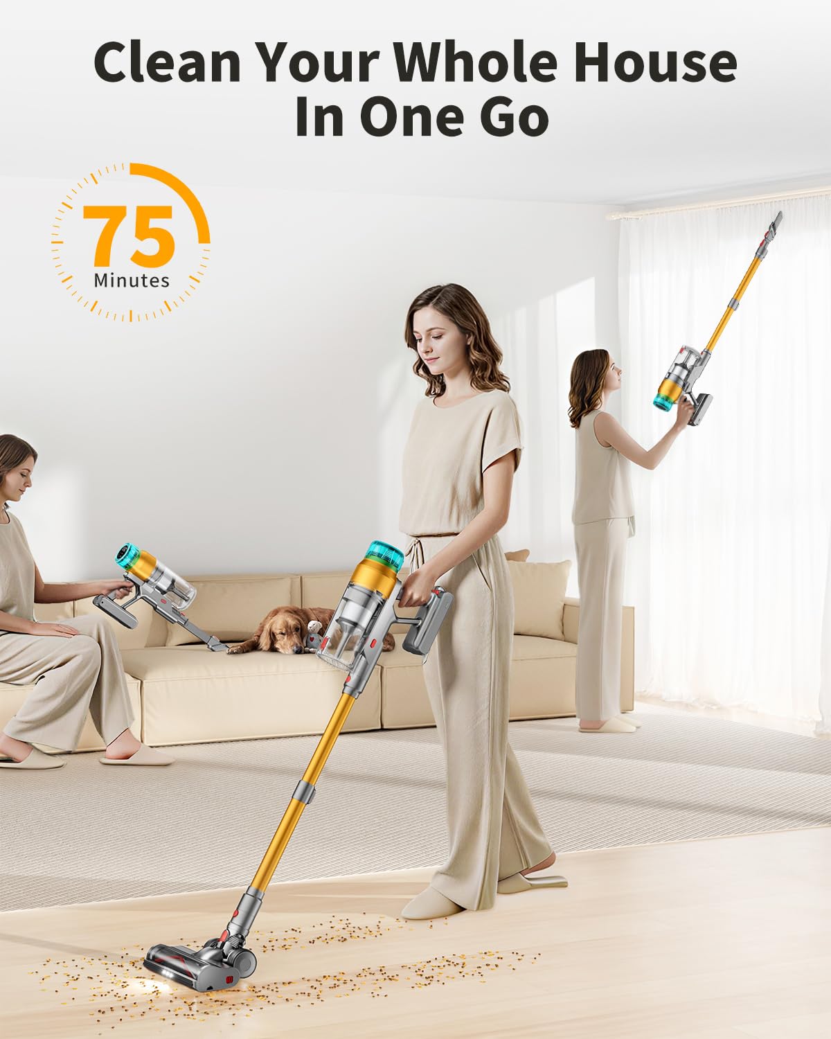 MBYULO self-standing vacuum design for easy storage between cleans