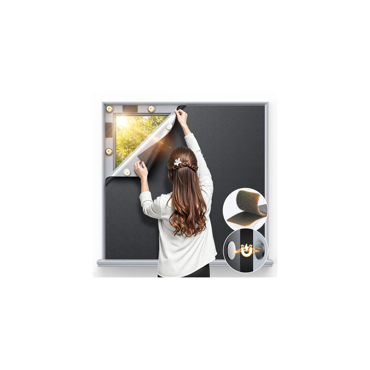 Mcanbaby magnetic blackout window cover fully installed for instant privacy and light control.