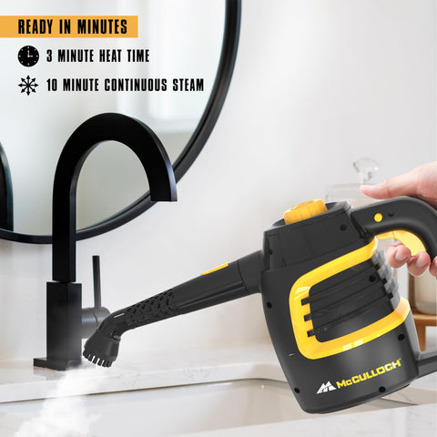 McCulloch MC1230 shows 11 accessories for diverse cleaning tasks.