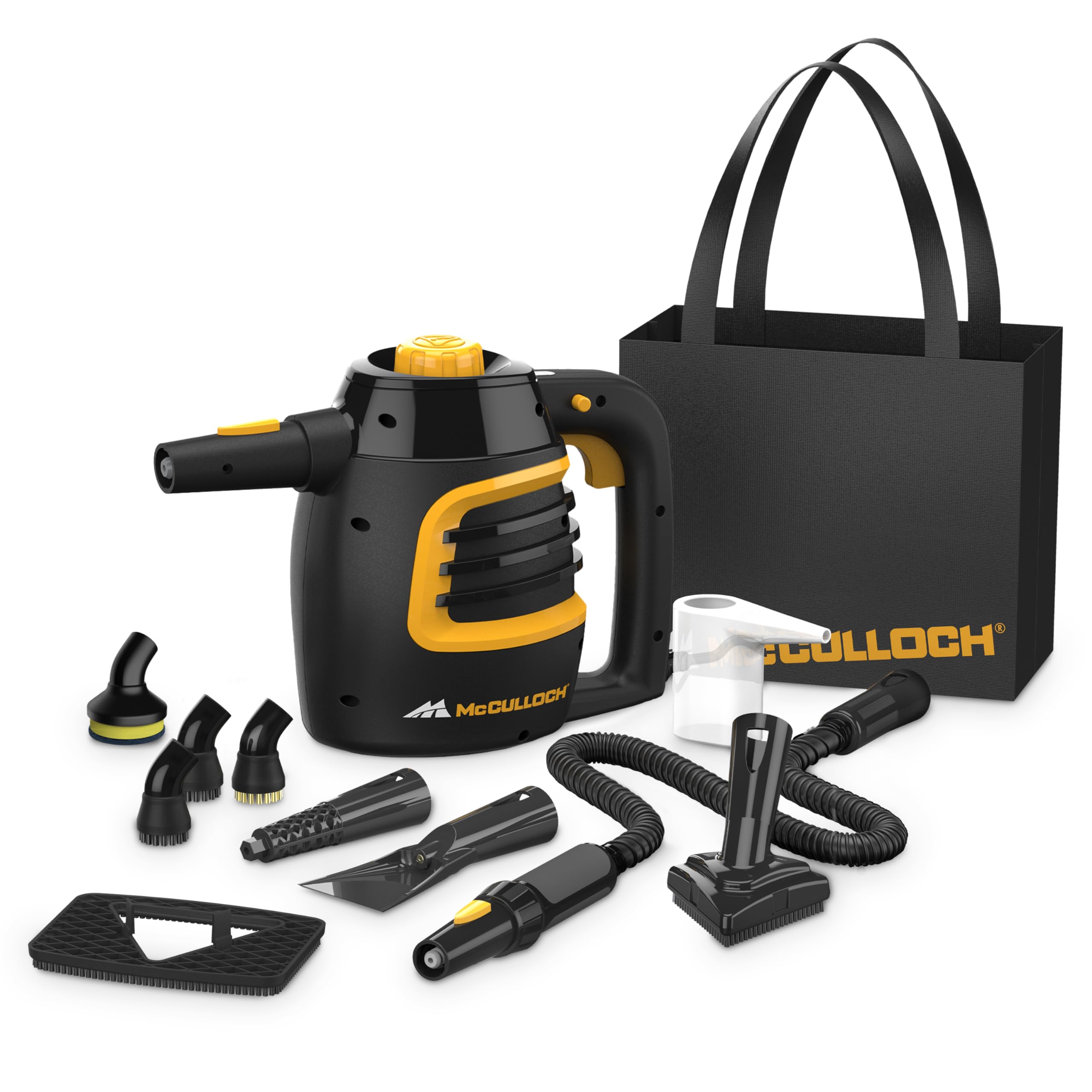 McCulloch MC1230 handheld steam cleaner conquering tight spaces without chemicals.