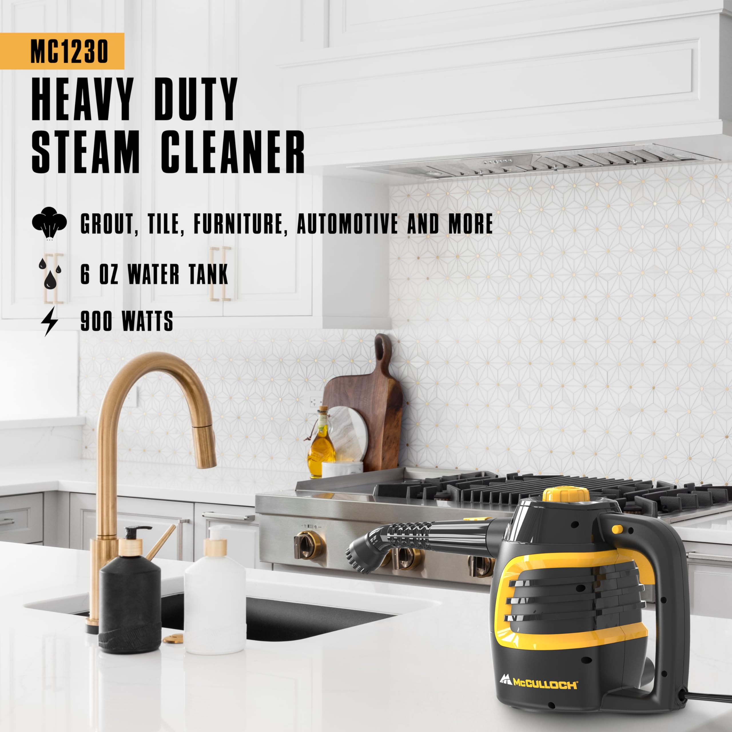 McCulloch MC1230 quick-heat-up feature enabling fast cleaning sessions.