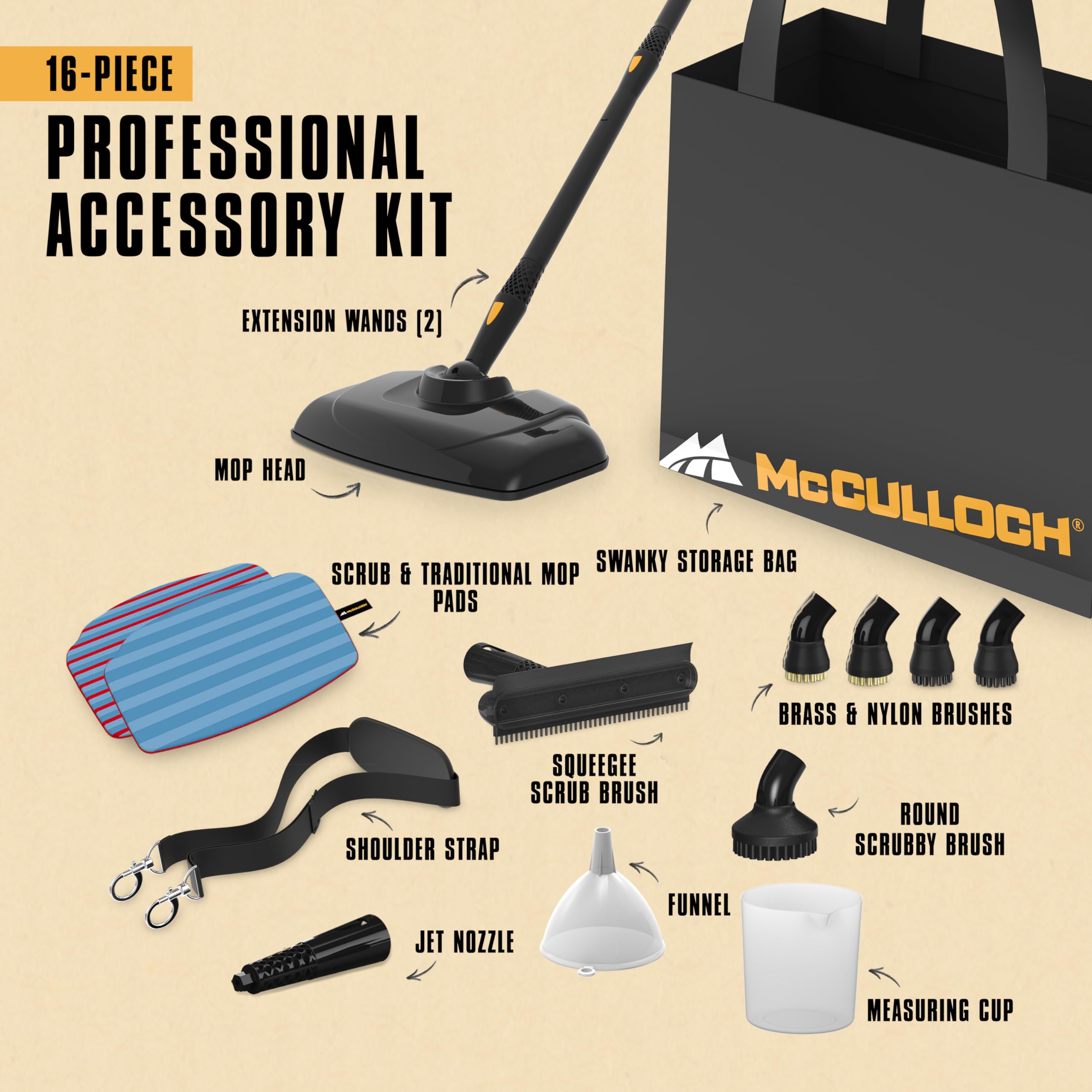 McCulloch MC1270 accessory storage keeps tools organized during deep cleans