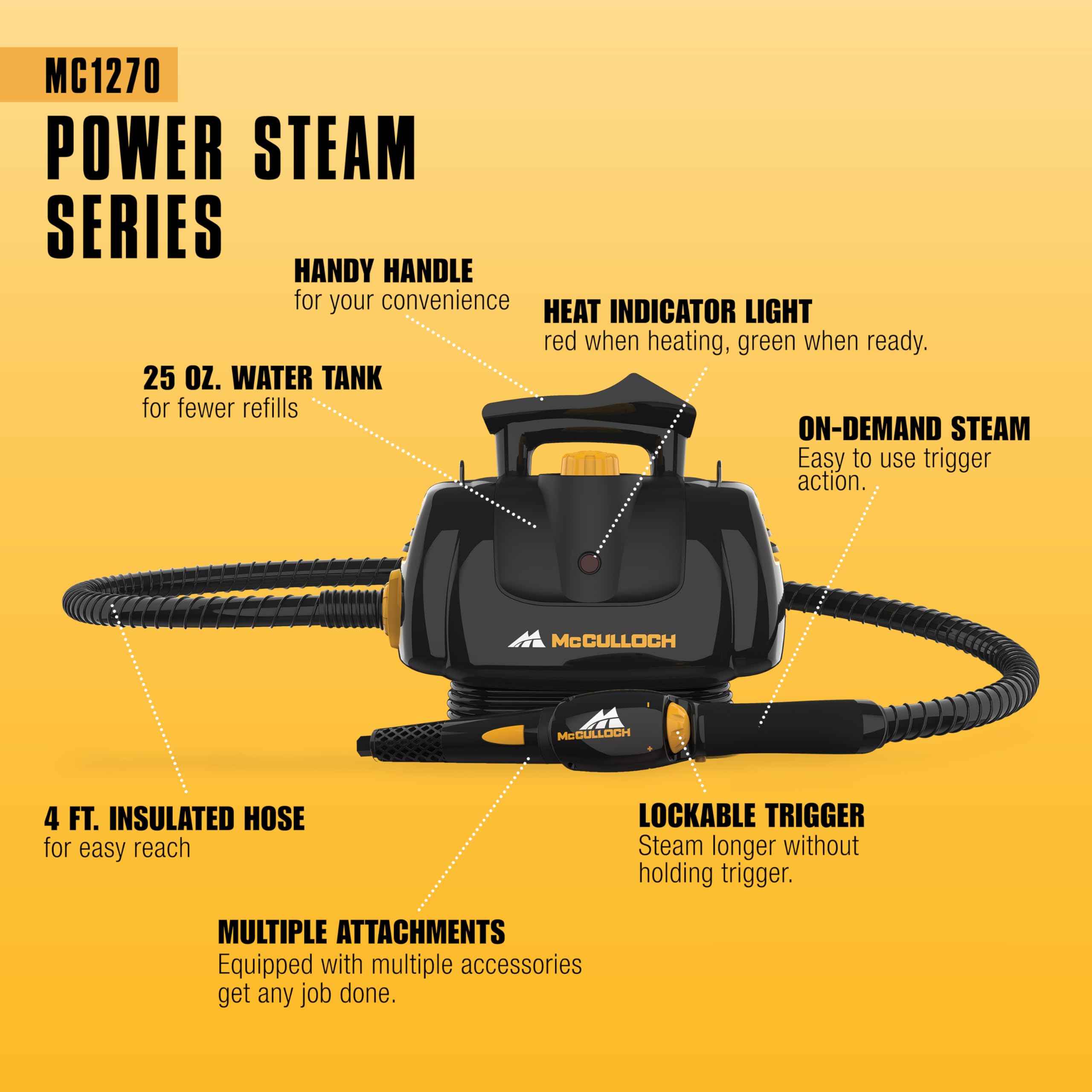 McCulloch MC1270 floor mop attachment ready to sanitize sealed floors