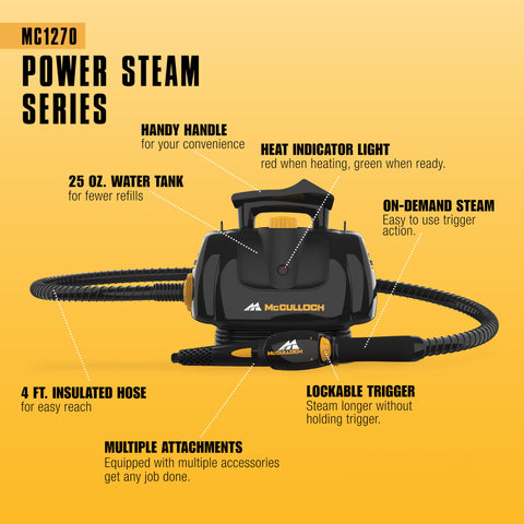 McCulloch MC1270 floor mop attachment ready to sanitize sealed floors