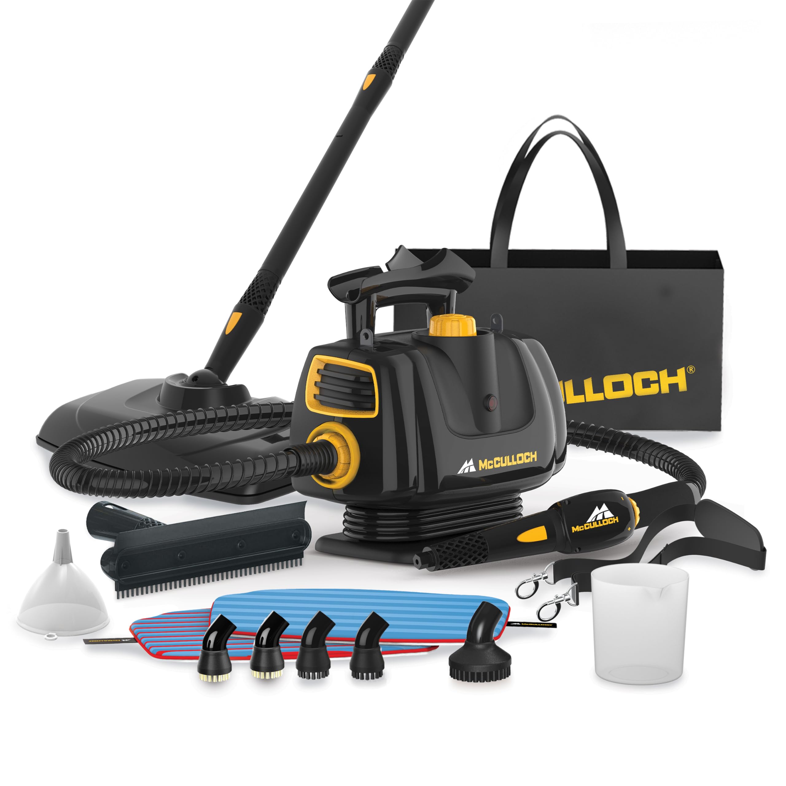 McCulloch MC1270 steam cleaner front view showing portable design for easy home cleaning