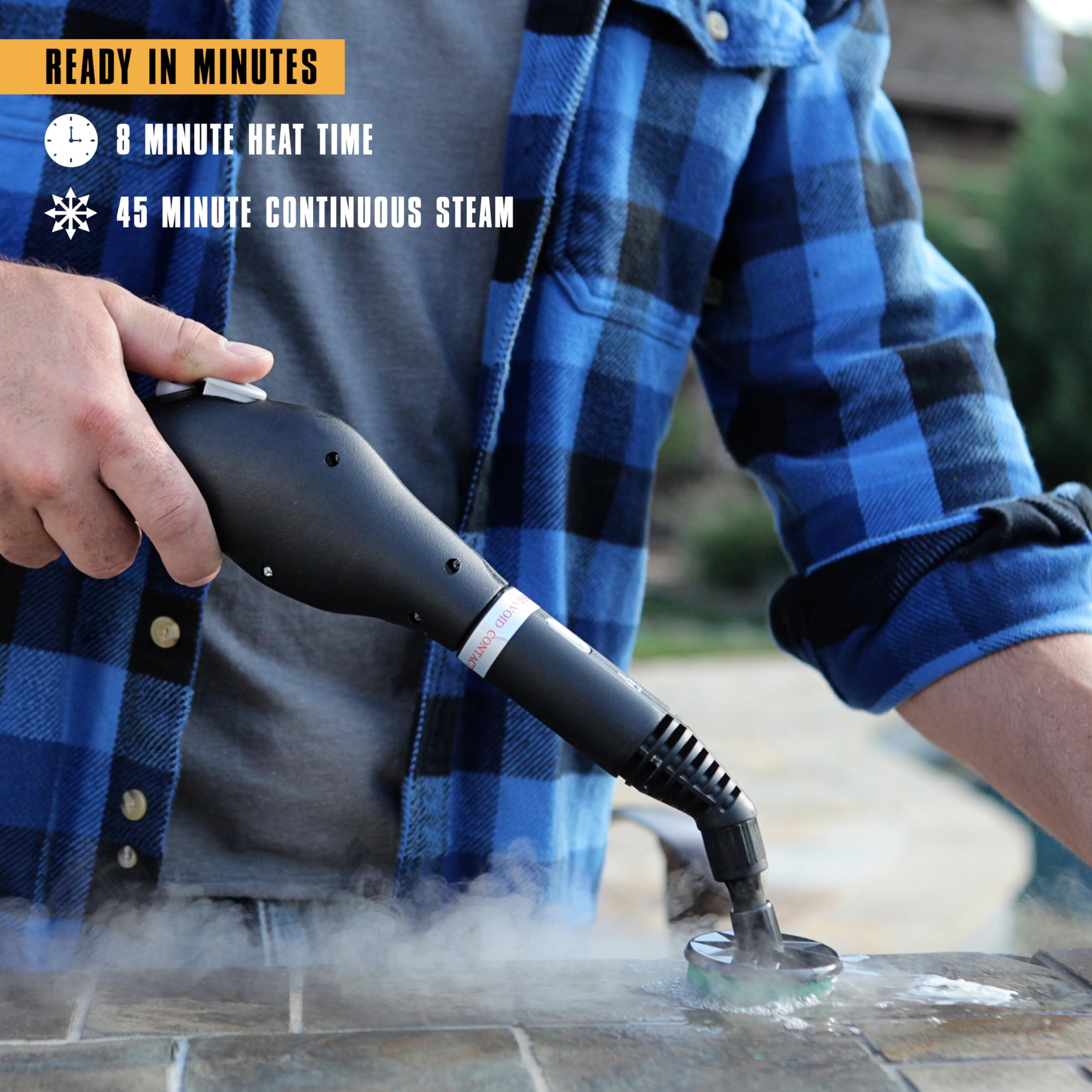 McCulloch MC1275 48-ounce tank powers long steam sessions.