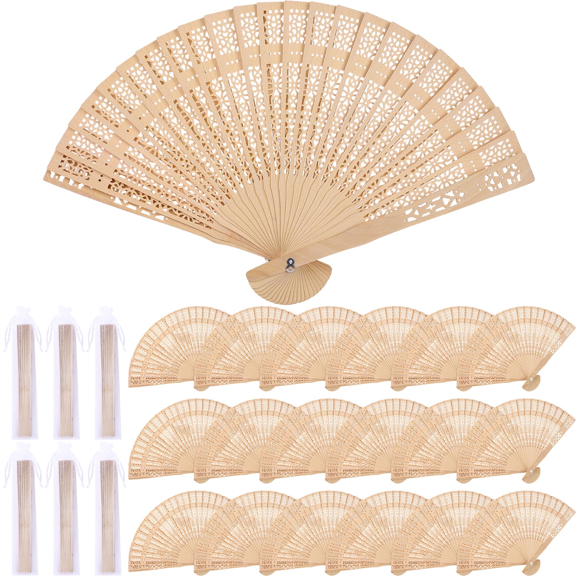 MCEAST sandalwood folding fan bundle shown for bulk wedding favors and elegant decor.