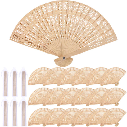 MCEAST sandalwood folding fan bundle shown for bulk wedding favors and elegant decor.