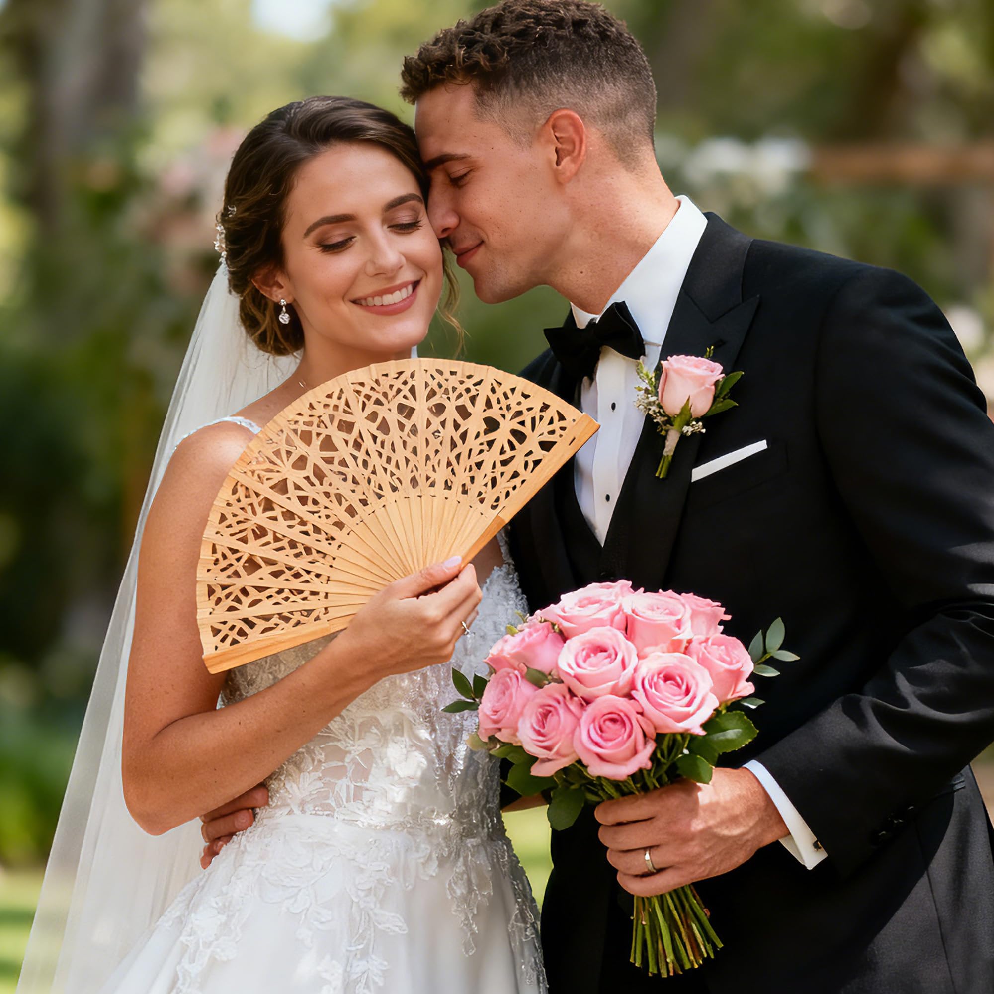 Elegant wedding decor with MCEAST fans enhancing ambience at receptions and garden parties.