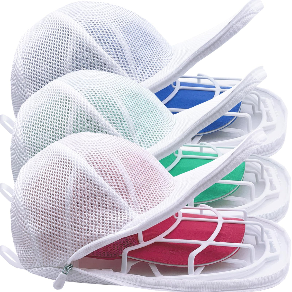 MCHKJ hat washer 3-pack with mesh bags protects caps during machine wash