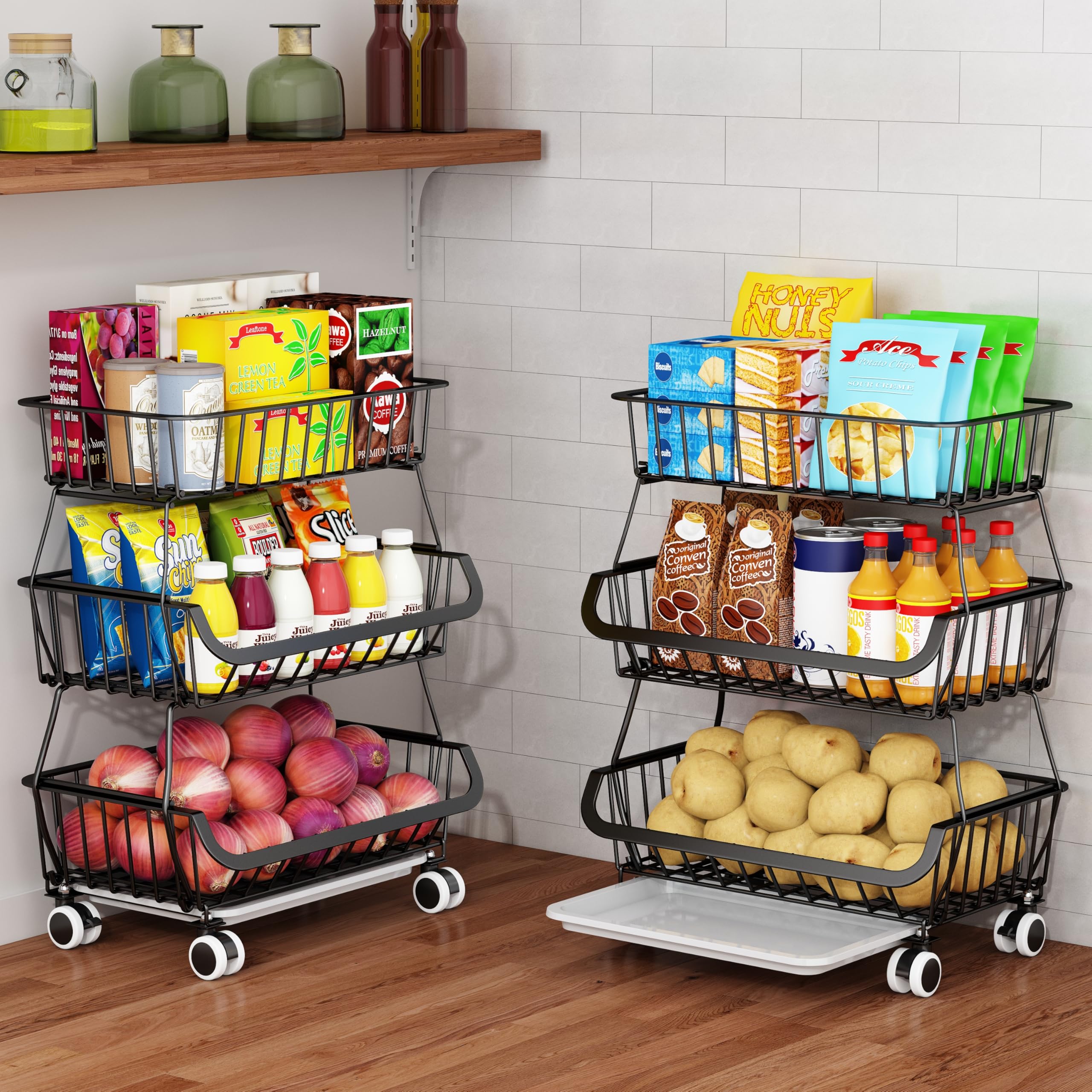 Mchoter 3-tier pantry roller organizer on counter for clutter-free daily access