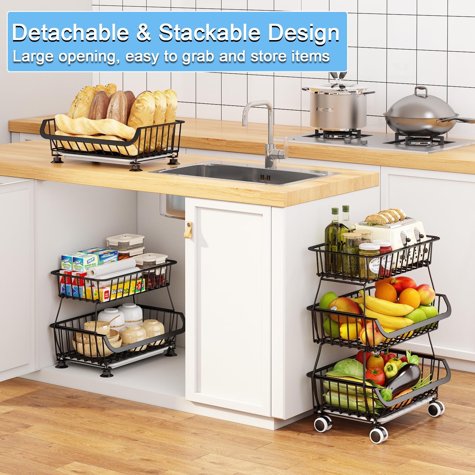 Mchoter stackable pantry baskets for adjustable produce storage