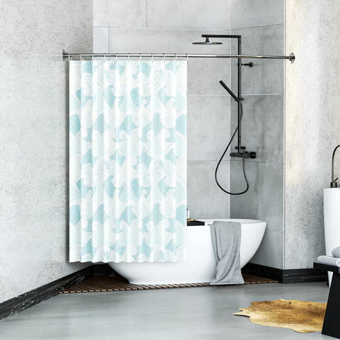 Mcrbeay curved rod in brushed nickel finish suits modern bathrooms.