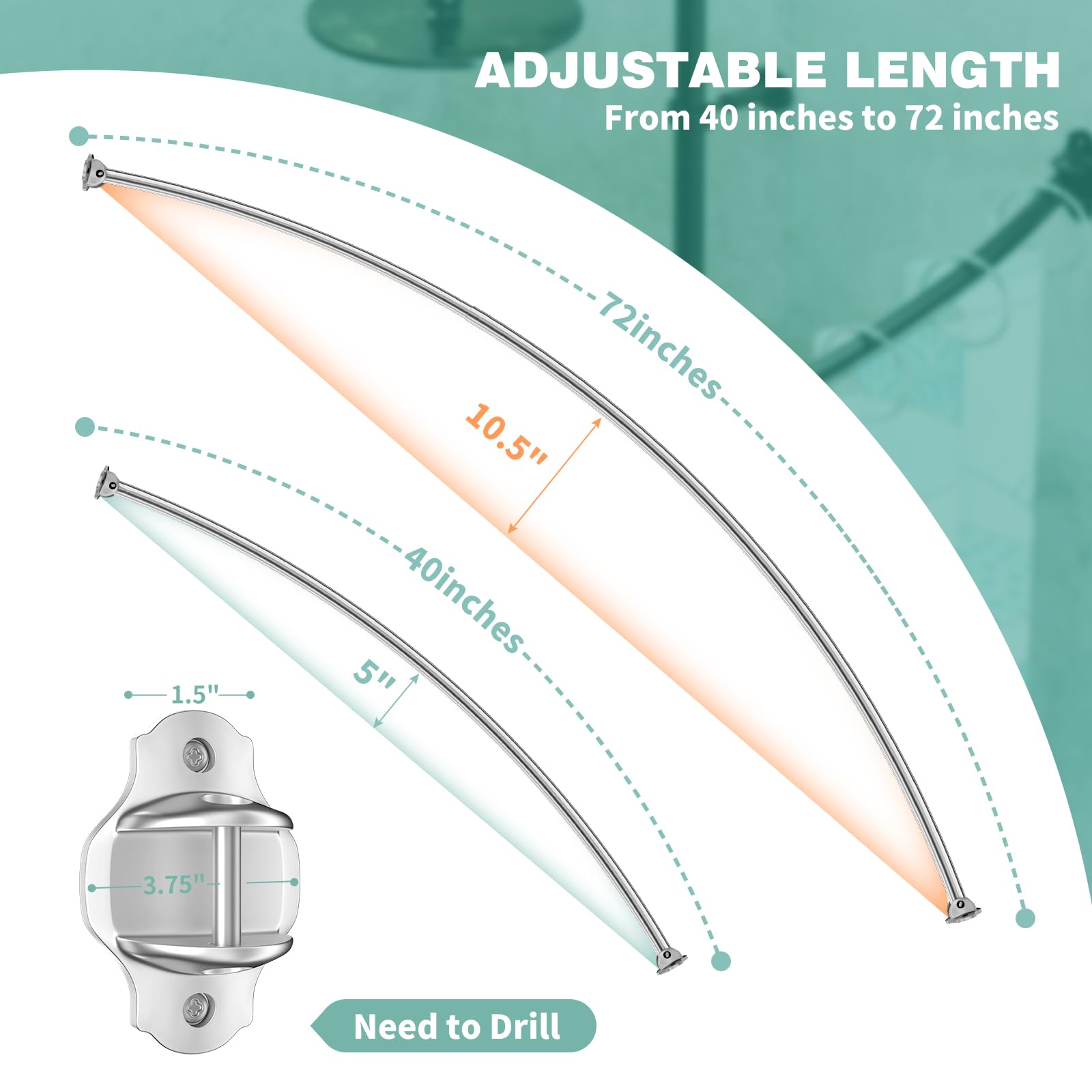 Mcrbeay curved rod uses rust-resistant stainless steel with ABS construction.
