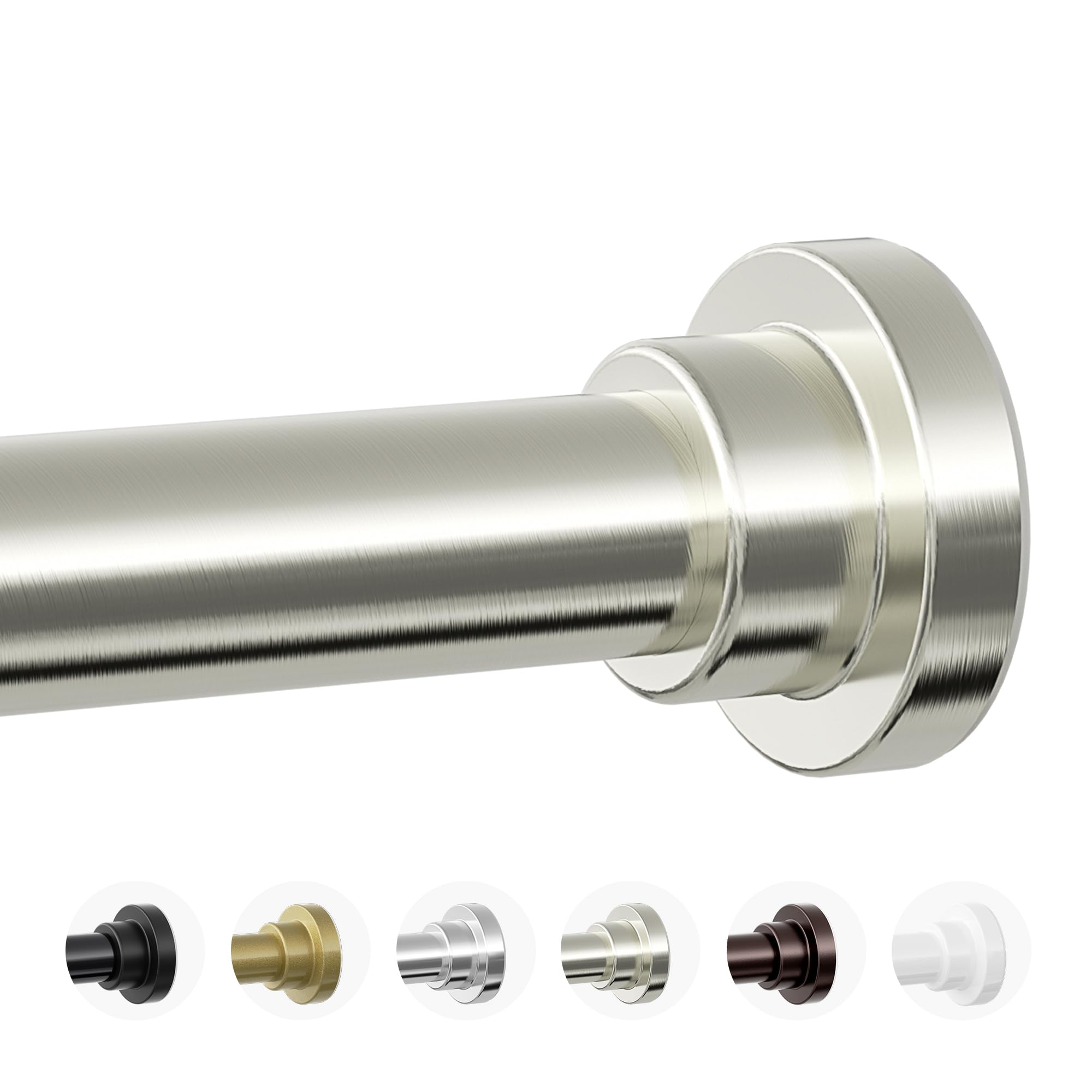Mcrbeay shower rod with 1-inch diameter in brushed nickel for sturdy support.