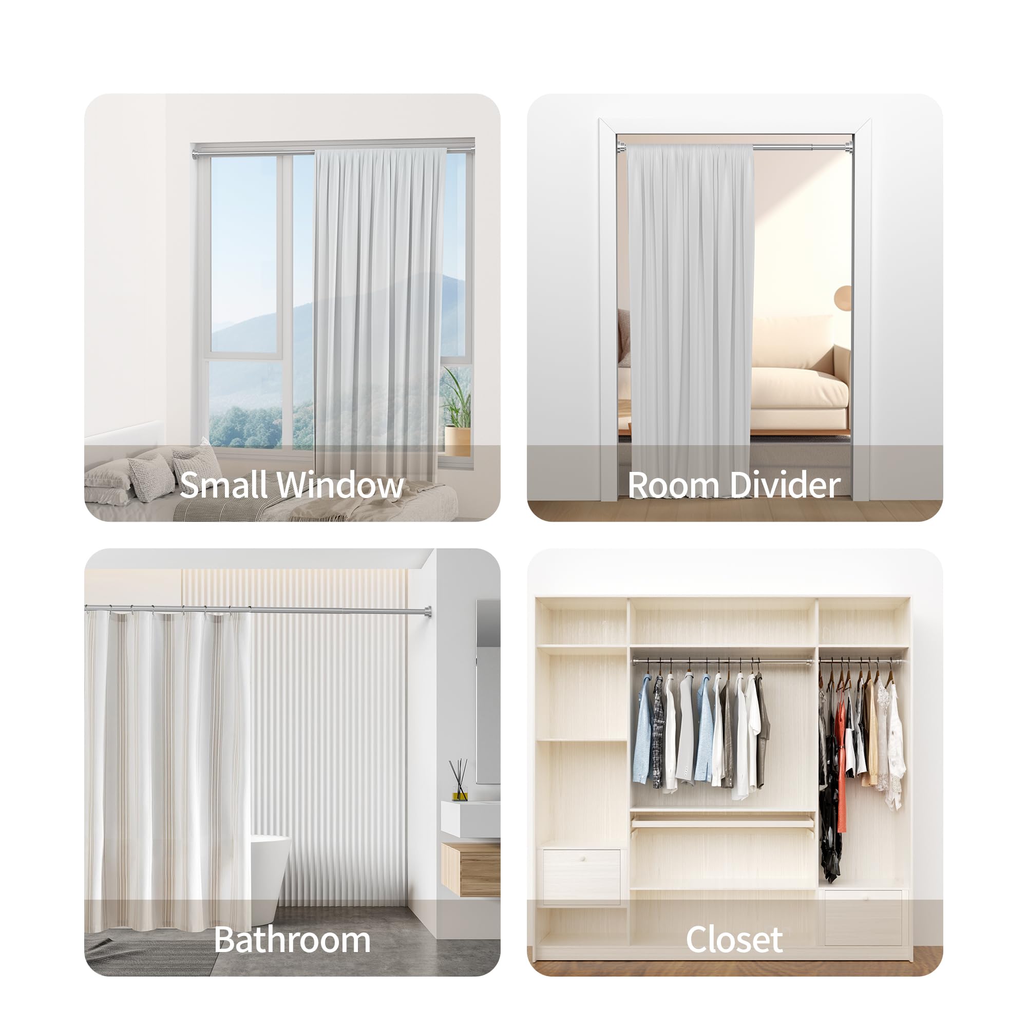 Mcrbeay rod used as room divider in bathroom or RV for versatile use.